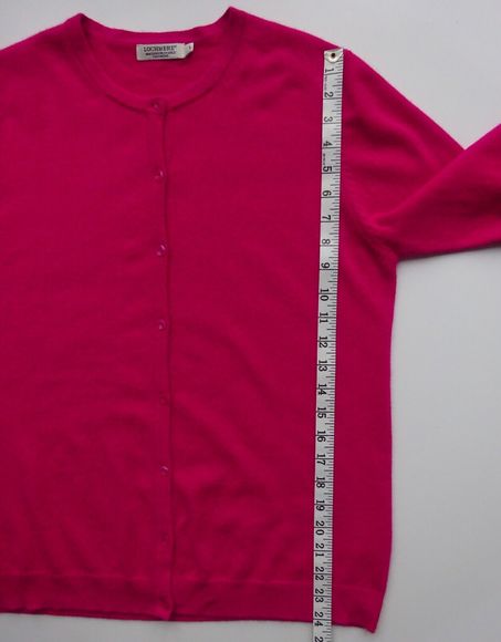 Cashmere cardigan L Lochmere EWM bright magenta pink crew neck long sleeved knit - Picture 14 of 16